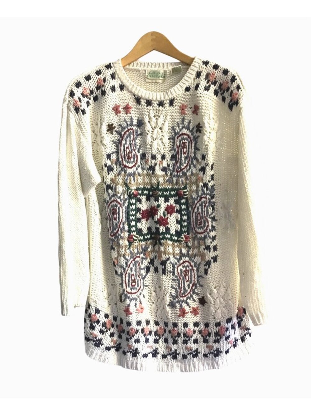 COLLEEN'S COLLECTABLES- WOMWNS WHITE MULTI KNIT LONG SLEEVE SWEATER SIZE LARGE